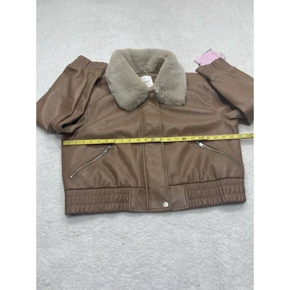 Anthropologie Avec Les Filles Aviator Jacket Brown Faux Leather Western Sz XL NW